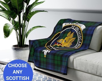 Campbell Clan Crest Tartan Blanket, Scottish Clan Tartan Crest Throw, Scotland Heritage Blanket, Family Crest Blanket, Celtic Decor