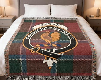 Manta de tartán del clan Sinclair, manta con el escudo de la familia, decoración con orgullo escocés