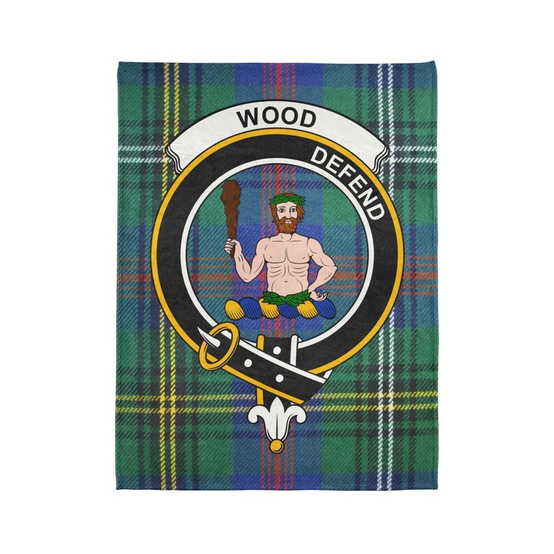 Wood Clan Crest Tartan Blanket, Scottish Clan Crest Minky Blanket, Wood