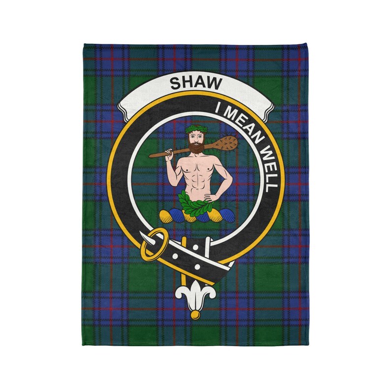 Shaw Scottish Clan Crest Tartan Soft Minky Blanket, Cozy Clan Shaw