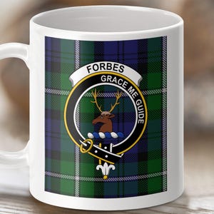 Forbes Clan Crest Mug, Scottish Tartan Mug, Customizable Clan Mug, Scottish Gift Idea, Family Heritage Mug, Double Sided Clan Mug