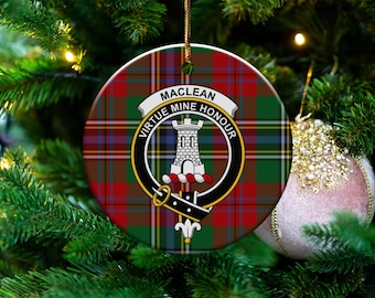 Ornement en céramique tartan Maclean, écusson de clan écossais, décoration de Noël, cadeau écossais, héritage familial, honneur de la mine de vertu
