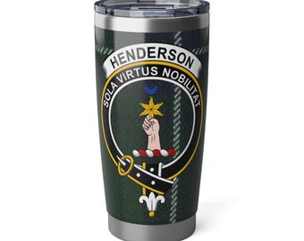Henderson Clan Crest 20oz Travel Tumbler Scottish Tartan Stainless Steel Insulated