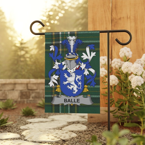 Balle Coat Of Arms Irish Garden Flag, Irish Tartan Banner, Irish Family Name Flag, Irish Surname Banner, Custom Irish Gift