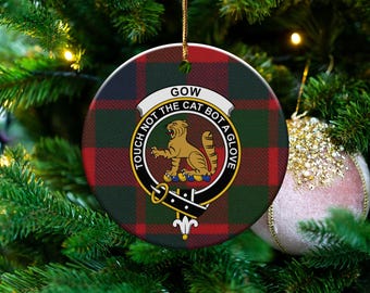 Gow Clan Scottish Ceramic Ornament, Family Crest Decor, Unique Tartan Ornament, Scottish Heritage, Personalized Gift, Tartan Clan Crest