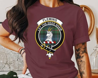 Fleming Clan Crest T-Shirt,Sweatshirt,Hoodie, Scottish Family Heritage,Tartan Plaid, Scottish Pride
