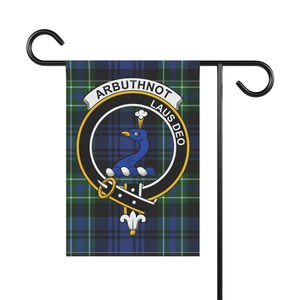 Arbuthnot Ancient Tartan Crest Black Garden Flag - Gold Thistle Style main image 1