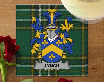 Blason de la famille Lynch sur le tartan irlandais, serviettes de table et serviettes de table, cadeaux de mariage