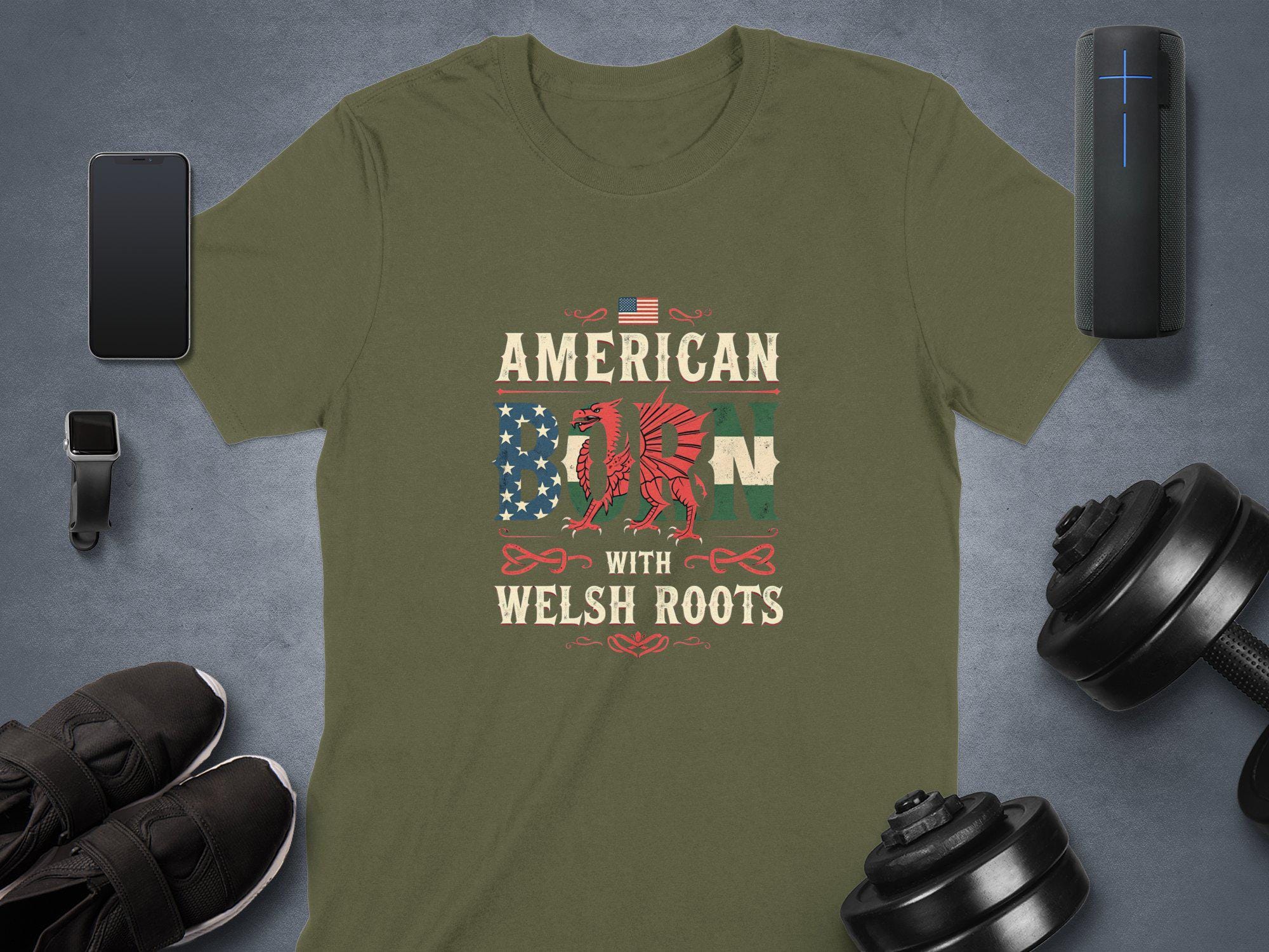 Wales Welsh American Flag Men's T-Shirt – United Kingdom US Pride – 100% Cotton, Short Sleeve, S-3XL