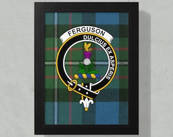 Ferguson Clan Crest Framed Poster, Scottish Tartan Art, Family Heritage Decor, Scotland Gift, Clan Pride Wall Art