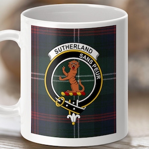 Sutherland Clan Mug: Scottish Tartan Crest Coffee Mug