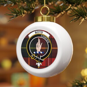 Boyd Clan Crest Ceramic Ball Ornament, Scottish Tartan Christmas Decor, Family Heritage Gift, Scotland Pride Xmas Tree Bauble