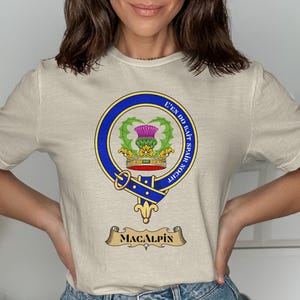 MacAlpin tartan crest with motto "En Do Barr Spiar Noch."