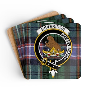 Beveridge Coaster Set: Scottish Clan Crest, Round, Drink Coasters