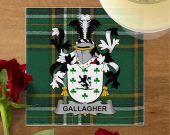 Serviette de table blason Gallagher, serviette de table tartan irlandais pour mariages, réceptions nuptiales, réunions de famille