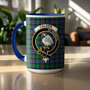Calder Scottish Clan Crest Tartan Mug, Scotland Family Pride Gift, Scottish Heritage Coffee Mug, Ancestry Gift Idea, Surname Mug