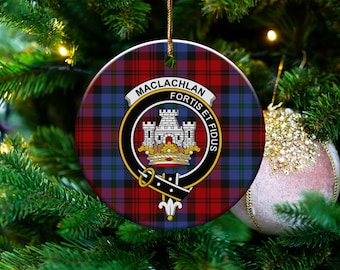 Adorno de cerámica con el tartán del clan MacLachlan, regalo de herencia escocesa, adorno con el escudo familiar de Escocia, orgullo celta, decoración personalizada