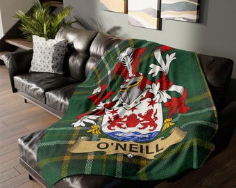O'Neill Nachname Wappen Decke, Irish Tartan Hintergrund werfen, Familienwappen Erbe Decke, irischer Stolz Geschenk