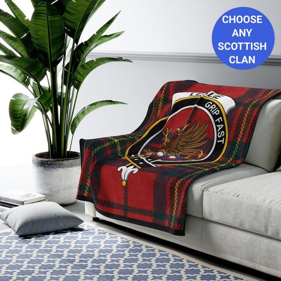 Leslie Clan Tartan Blanket Scottish Clan Crest Blanket Custom Tartan Throw Cozy Scottish Decor Clan Leslie Home Gift Etsy UK