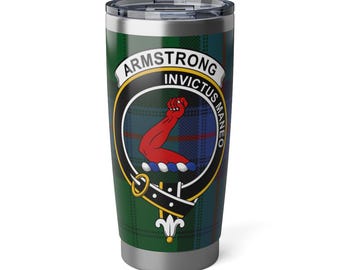 Armstrong Clan Crest 20oz Stainless Steel Travel Tumbler | Scottish Tartan