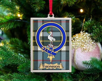Thomson Clan Crest Ornament: Scottish Heritage, Tartan Background, Family Pride