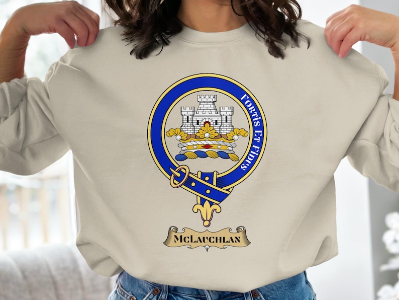 Cream sweatshirt with MacLauchlan clan crest and motto "Fortis Et Fidelis".