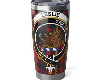 Leslie Clan Crest Travel Tumbler | Scottish Tartan Heritage Design