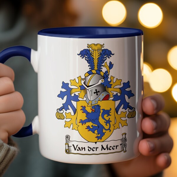 Van der Meer Family Crest Coffee Mug - Custom Dutch Surname 11/15oz Options, Personalized Heraldry Drinkware, Unique Ancestry Gift