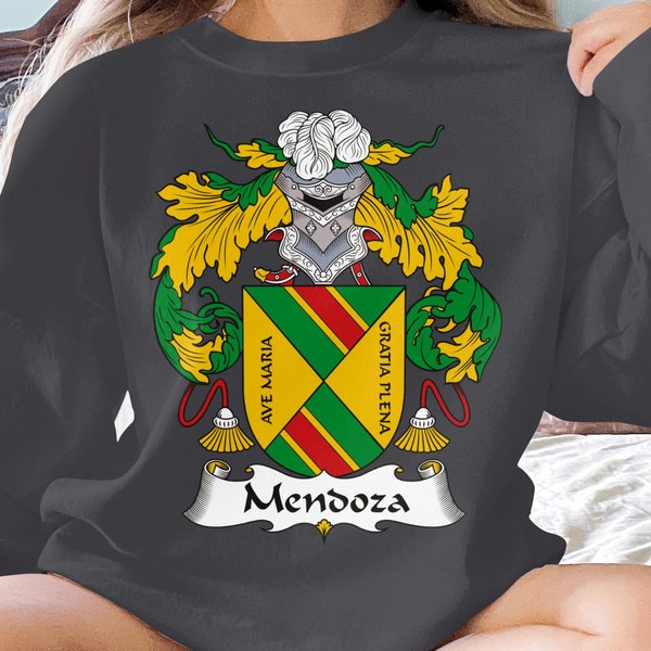 Mendoza Family Crest Hispanic Heritage T-Shirt, Bold Colorful Sweatshirt, Cozy Hoodie Unisex