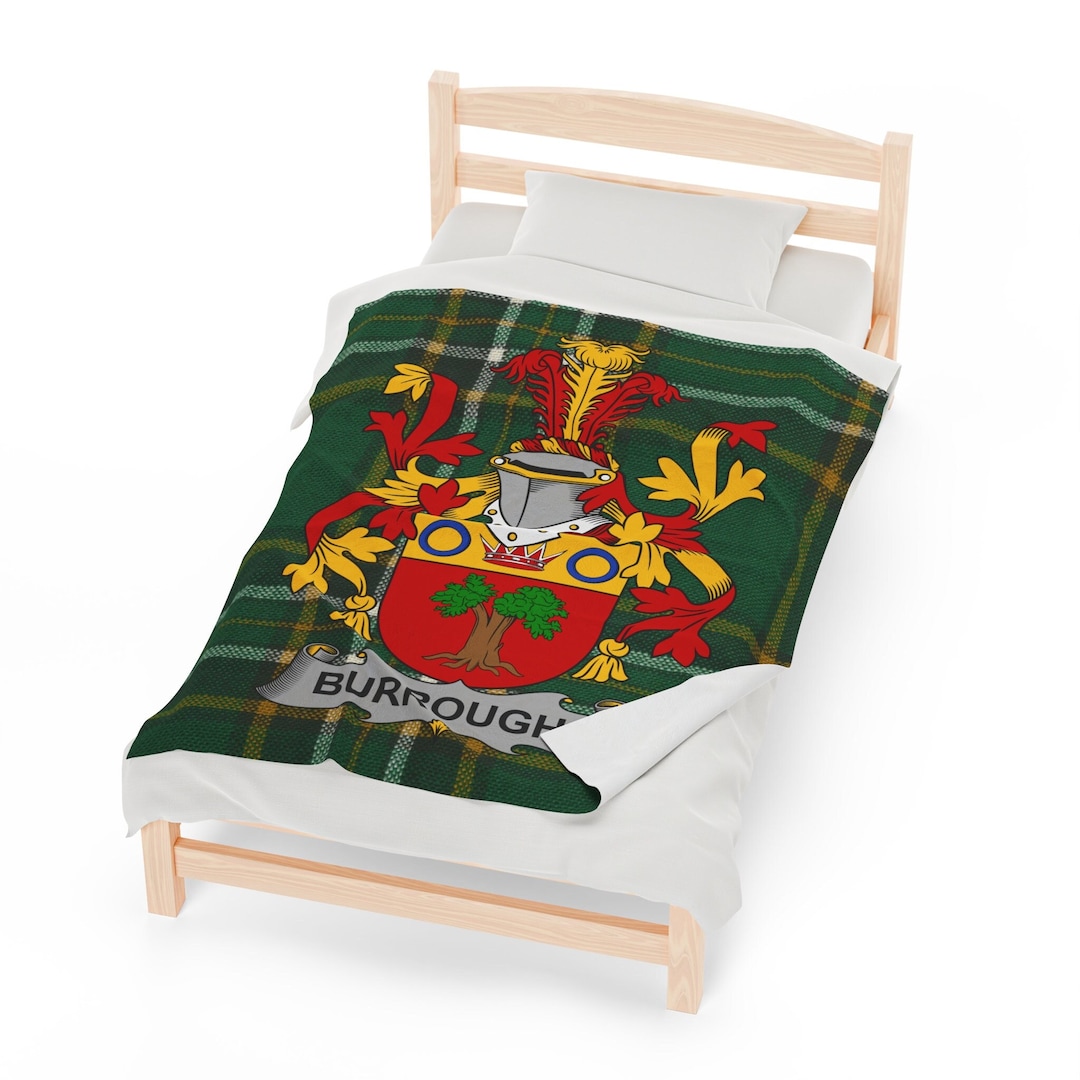 Burroughs Surname Irish Blanket, Burroughs Coat of Arms Tartan Throw