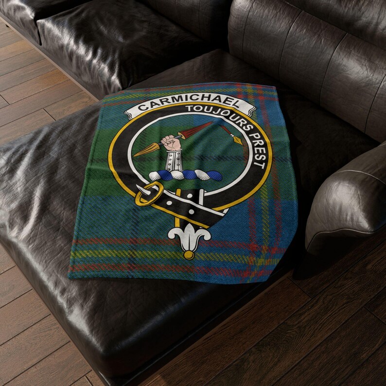 Carmichael Clan Crest Tartan Soft Polyester Minky Blanket, Scottish