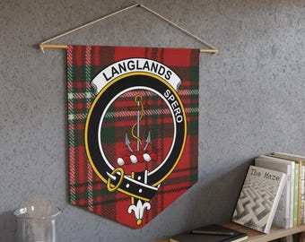 Langlands Clan Crest Tartan Pennant: Scottish Heraldry, Family Pride, Wall Decor