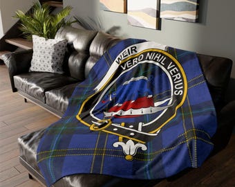 Weir Scottish Clan Crest Tartan Blanket, Soft Minky Throw, Cozy Home Decor, Perfect Gift for Clan Members, Weir Tartan Plaid