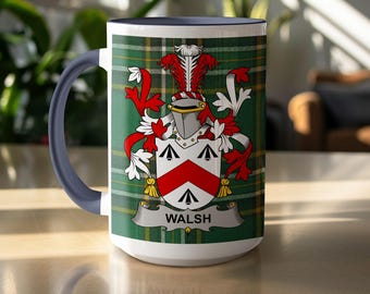 Walsh Irish Nachname Becher, Wappen Tartan, Irish Pride Geschenk, Familientreffen, Erbe, Abstammung, Familienwappen, Clan Geschenk