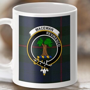 MacEwan Clan Crest Mug, Scottish Tartan, Personalized Scottish Gift, Clan Mug, 11oz 15oz, Family Heritage, Scottish Pride