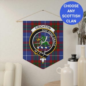 Crichton Clan Wall Pennant, Scottish Clan Banner, Tartan Wall Hanging, Clan Emblem Decor, Ancestral Family Crest, Heritage Symbol