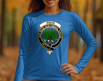 Family Crest T-Shirt, Irwin Clan Badge, Scottish Heritage Apparel, Gift for Genealogy Lovers, Unique Ancestral Tee, History Enthusiast Wear