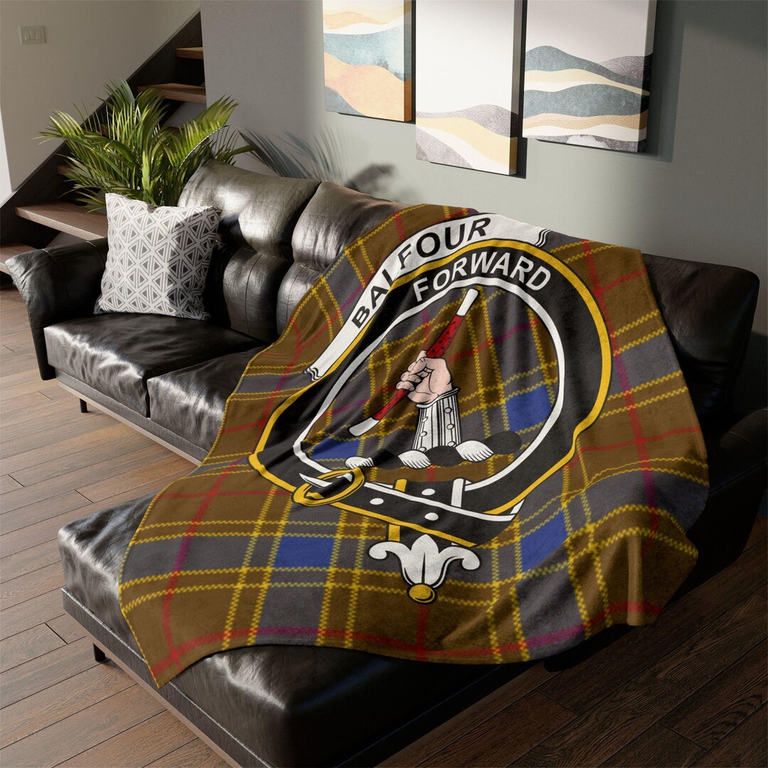 Balfour Blue Tartan Crest Black Garden Flag - Gold Thistle Style main image 1