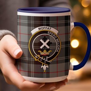 Moffat Clan Crest Tartan Mug, Scottish Family Name Gift, Surname Coffee Cup