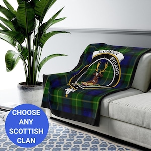 Gordon Clan Crest Tartan Blanket, Scottish Clan Gordon Throw Blanket, Gordon Family Heritage Blanket, Clan Gordon Home Decor