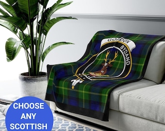 Gordon Clan Crest Tartan Blanket, Scottish Clan Gordon Throw Blanket, Gordon Family Heritage Blanket, Clan Gordon Home Decor