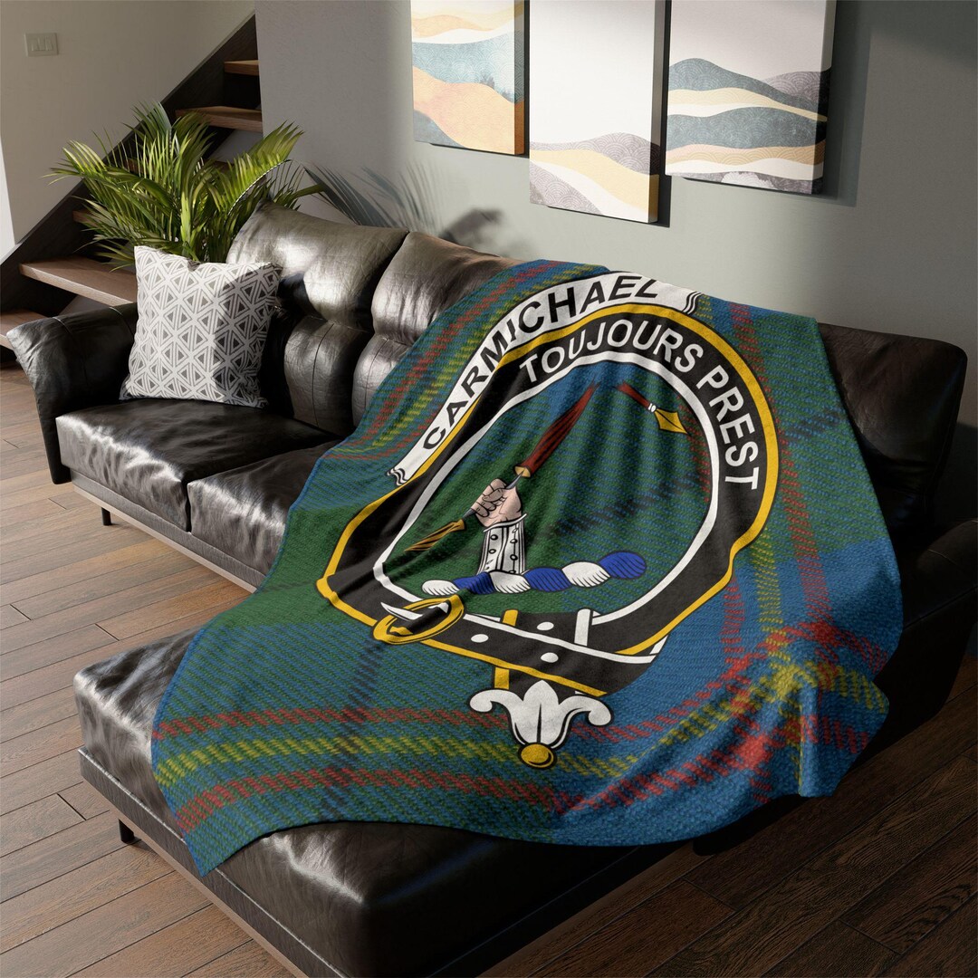 Carmichael Clan Crest Tartan Soft Polyester Minky Blanket, Scottish