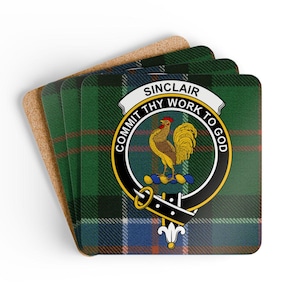 Sinclair Coaster Set: Scottish Clan Crest, Family Heritage, Home Decor