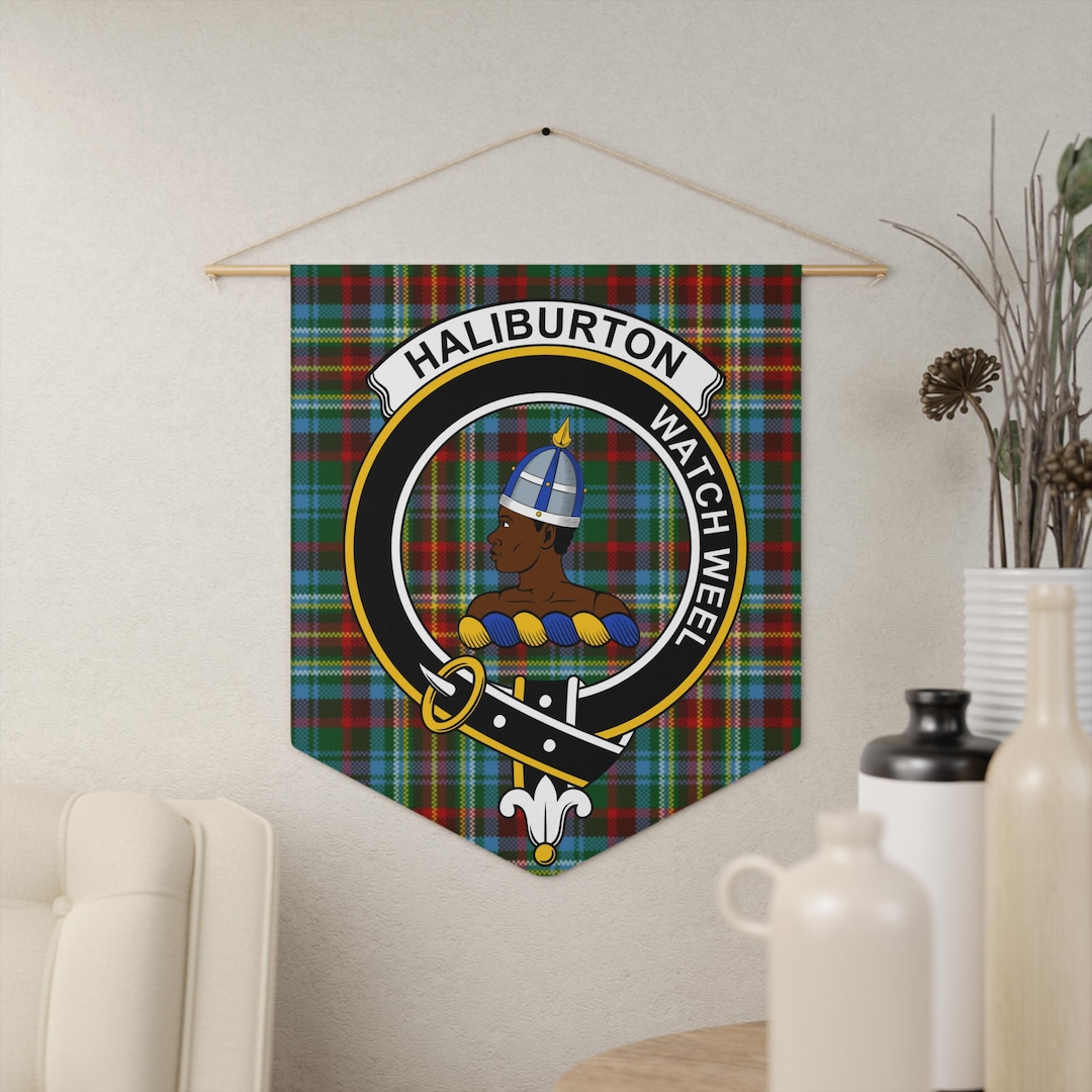 Haliburton Clan Crest Tartan Pennant: Scottish Family Name Heritage ...