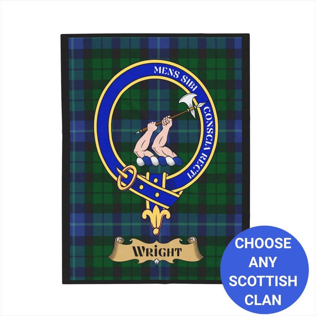 Wright Scottish Clan Crest Tartan Blanket, Mens Sibi Conscia Recti ...