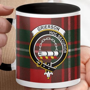Grierson Clan Crest Mug, Tartan Mug, Scottish Mug, Family Name Mug, Clan Motto Gift, Personalized Mug, Scottish Gift