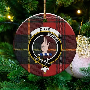 Boyd Clan Tartan Ceramic Ornament, Scottish Family Crest Gift, Ancestry Pride Keepsake, Surname Heraldry, Family Heritage Decor