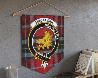 MacTavish Clan Crest Pennant: Scottish Tartan, Family Heritage, Wall Decor