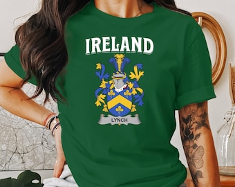 Lynch Surname Coat of Arms T-Shirt, Lynch Family Reunion Shirt, St Patricks Day Lynch Family Tee, Irish Heritage Lynch Shirt