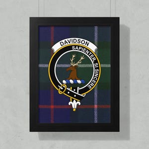 Davidson Clan Crest Framed Poster, Scottish Tartan Art, Family Heritage Decor, Scotland Wall Art, Gift Idea, Scottish Roots, Home Decor